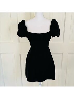 Zara Black Puff-Sleeve Square-Neck Mini Dress